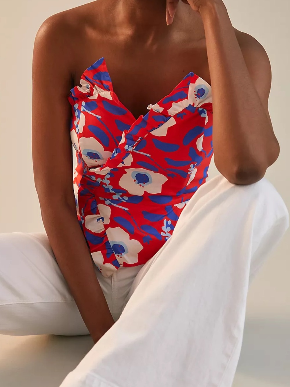 Anthropologie Hutch Red Floral Ruffle Wrap Top